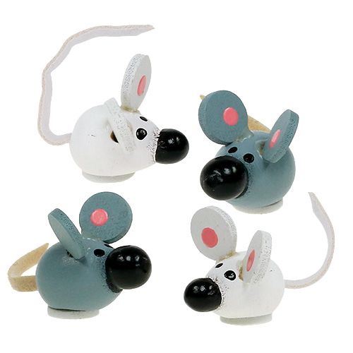 Floristik24 Mini souris en bois blanc gris 2cm 24p