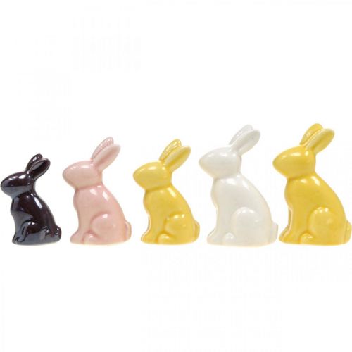 Floristik24 Mini lapins de Pâques, mélange de lapins en céramique, décoration printanière colorée H5,5/5/4 cm Lot de 5