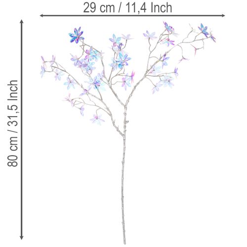 Branche fleurie artificielle à fleurs irisées, 80 cm | Floristik24.be