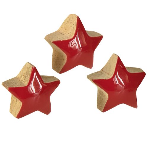 Mini étoiles en bois de manguier rouge, décoration à disperser, étoiles en bois Ø 3 cm, 9 pièces