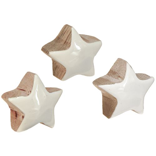 Mini Étoiles Décoration en Bois de Manguier Blanc Ø3cm 9 pcs