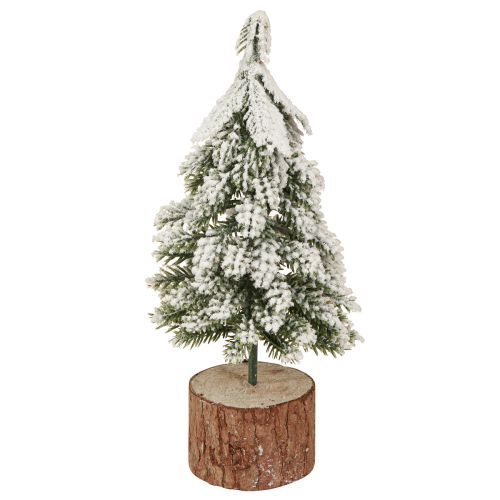 Article Mini sapin de Noël socle en bois vert blanc Ø8cm H18cm 3pcs