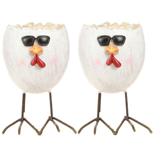 Article Mini jardinière oeuf poule avec lunettes de soleil et pieds H12,5cm 2 pcs