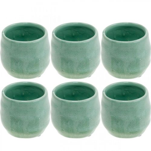 Floristik24 Mini cache-pot, récipient en céramique, lanterne décorative, cache-pot motif vague Ø8cm 6pcs