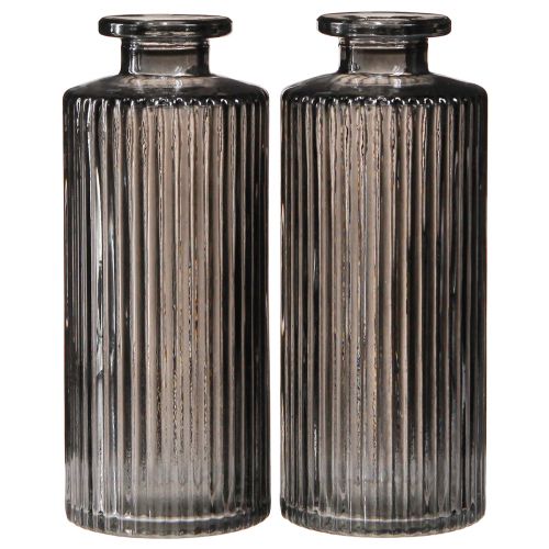 Article Mini vases vases en verre décor rainures gris Ø5cm H13cm 6 pcs