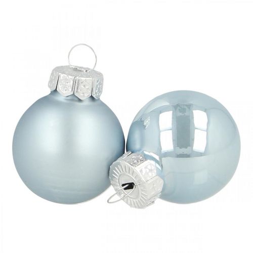 Floristik24 Mini boule de Noël en verre bleu brillant/mat Ø2,5cm 22 pcs