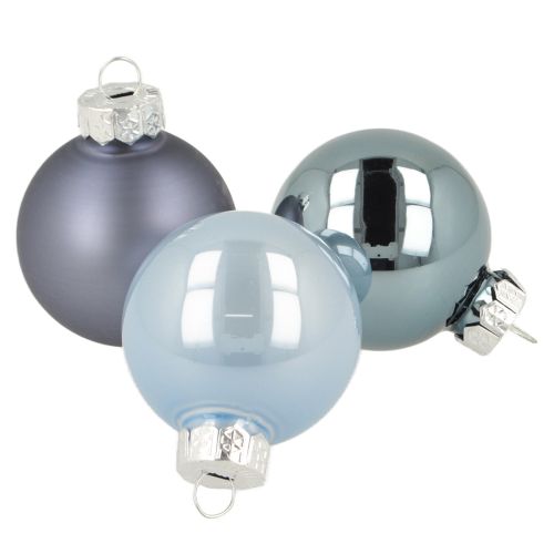 Mini boules de Noël en verre bleu mat métallisé Ø4cm 24 pcs