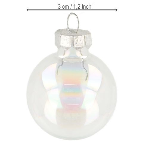 Article Mini boules de Noël boules en verre irisées transparentes 3 cm 22 pièces
