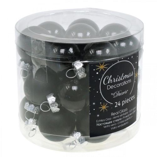 Article Mini boules de Noël verre noir brillant/mat Ø2,5cm 24 pcs