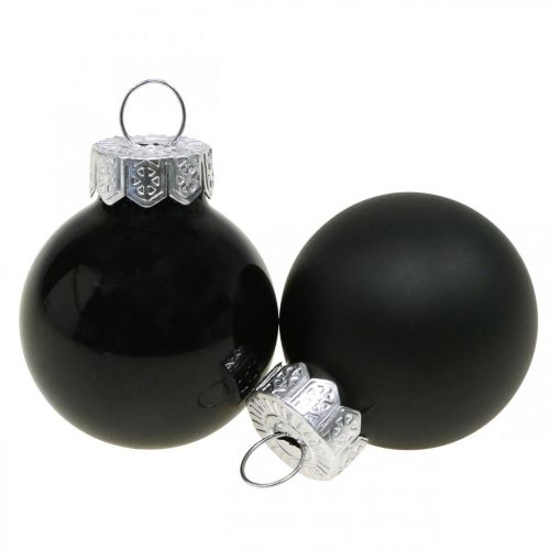 Article Mini boules de Noël verre noir brillant/mat Ø2.5cm 24p