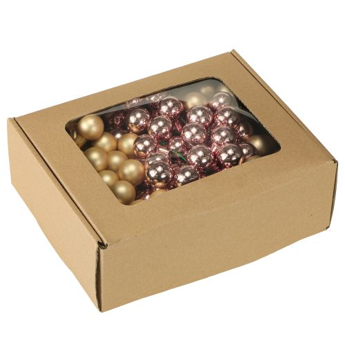 Article Mini boules de Noël or rose miroir baies 2 cm 140 pièces