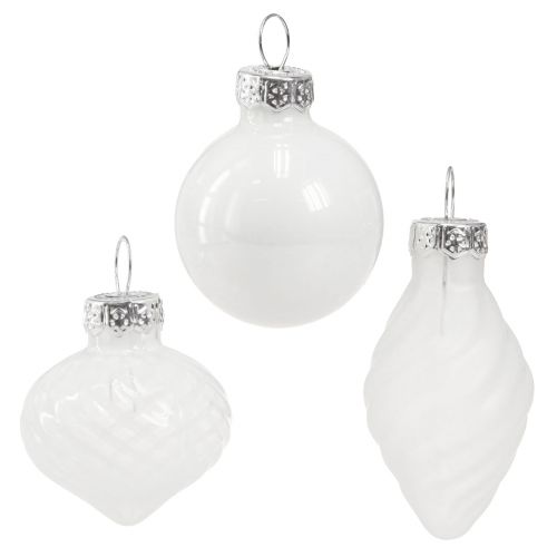 Article Mini boules de Noël boules d&#39;arbre blanches verre 3cm 9 pcs