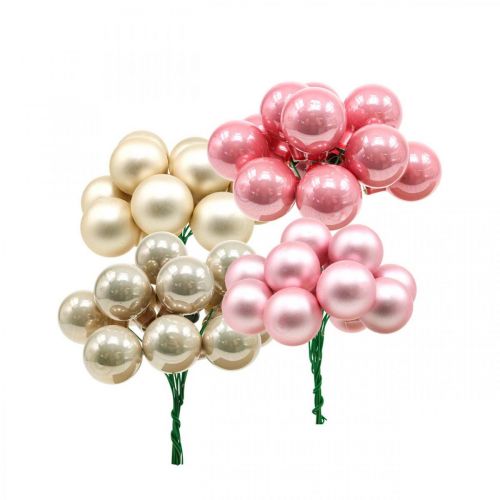 Floristik24 Mini boules de Noël sur fil Ø20mm verre rose 140p