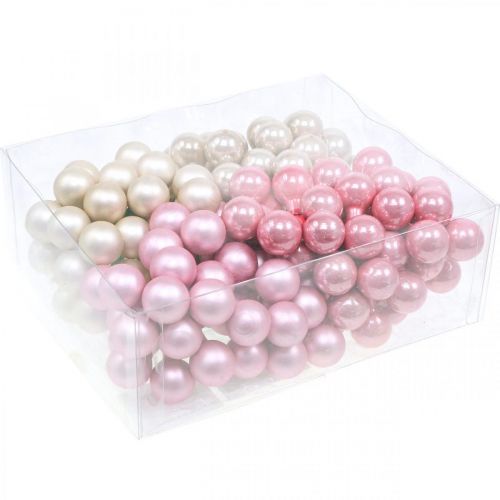 Article Mini boules de Noël sur fil Ø20mm verre rose 140p