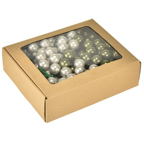 Article Mini boules de Noël sur fil verre crème argenté 2,5 cm 140 pcs