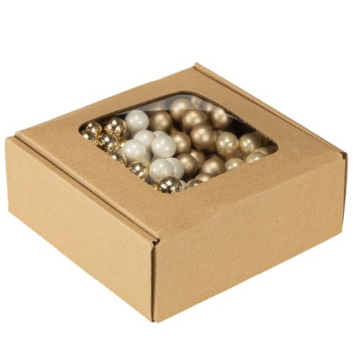 Article Mini boules de Noël sur fil or, crème Ø1,5cm 140 pcs