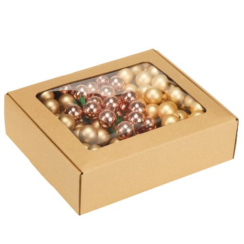 Article Mini boules de Noël sur fil verre rosé doré Ø25mm 140 pcs