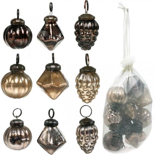 Floristik24 Mini boules de Noël, diamant / boule / cône, mélange de pendentifs en verre, aspect antique Ø3–3,5cm H4,5–5,5cm 9pcs