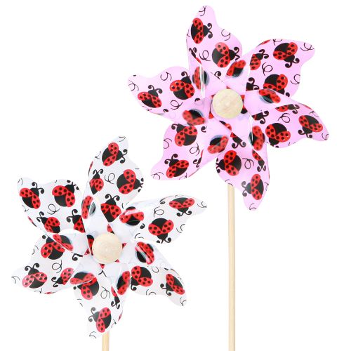 Article Mini Moulin à Vent Coccinelle Décoration Blanc Lilas Ø8cm 12 Pcs