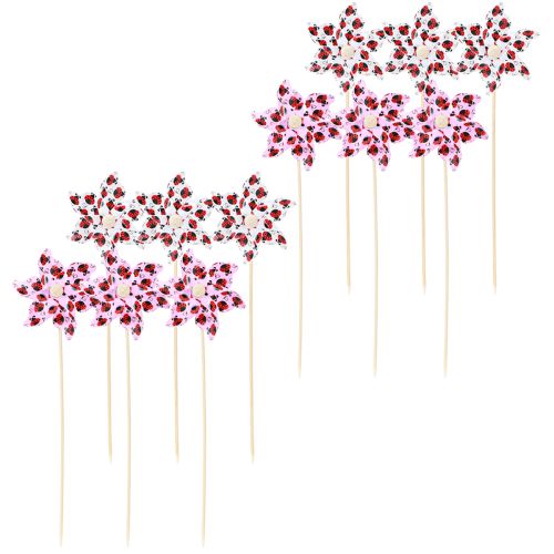 Article Mini Moulin à Vent Coccinelle Décoration Blanc Lilas Ø8cm 12 Pcs