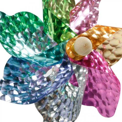 Floristik24 Moulin à vent, décoration d&#39;été, moulinet sur bâton, coloré, décoration pour anniversaires d&#39;enfants Ø16cm 4 pièces