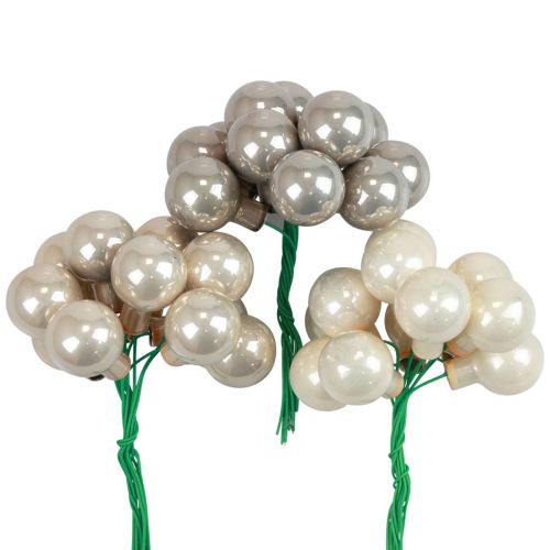 Mini boules de Noël baies miroir en verre gris crème Ø25mm 140 pcs