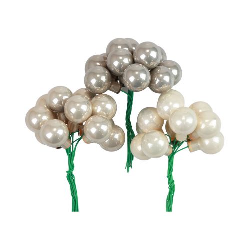 Article Mini boules de Noël sur fil de verre gris crème Ø2cm 140 pcs