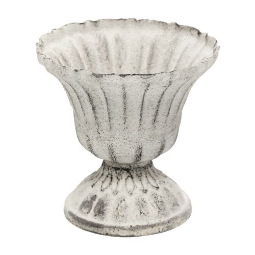 Floristik24 Mini Coupe Vase Métal Calice Blanc Gris Antique Ø8cm H8cm