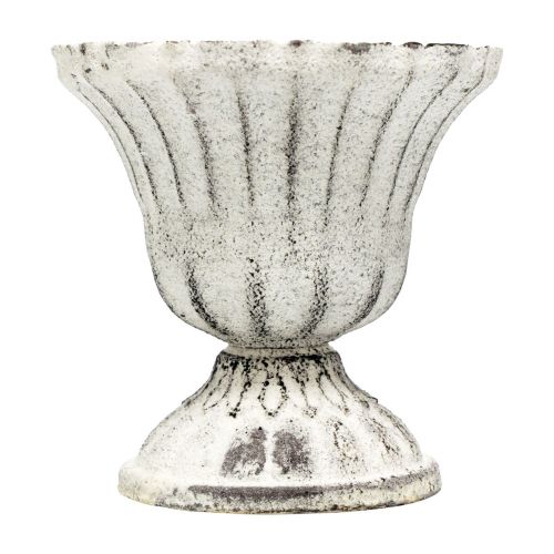 Floristik24 Mini Coupe Vase Métal Calice Blanc Gris Antique Ø8cm H8cm