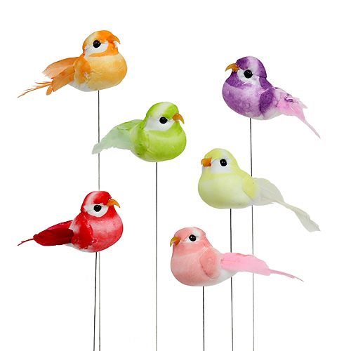 Floristik24 Petit oiseau multicolore 7cm 12P