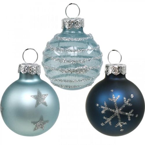 Mini boules de Noël bleues en verre véritable Ø3cm 9pcs