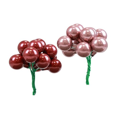 Mini boules de Noël en fil de verre rose bordeaux Ø2cm 140pcs