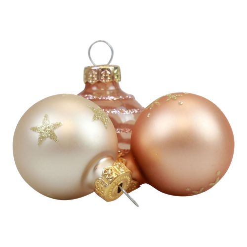 Floristik24 Mini boules de Noël en verre crème boules de verre cuivre Ø3cm 9pcs