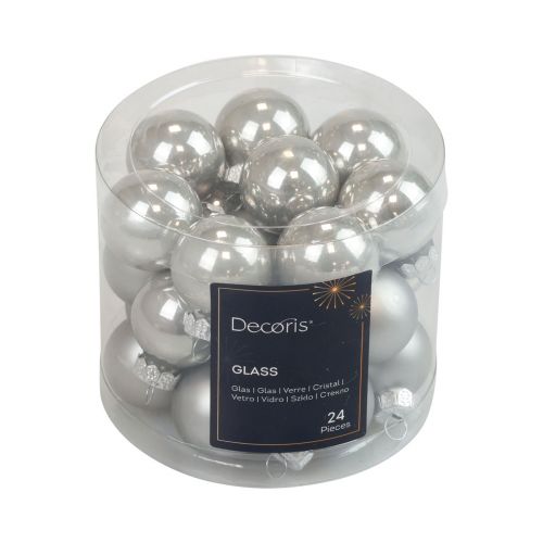 Floristik24 Mini boules de Noël verre argent brillant/mat Ø2,5cm 20 pcs
