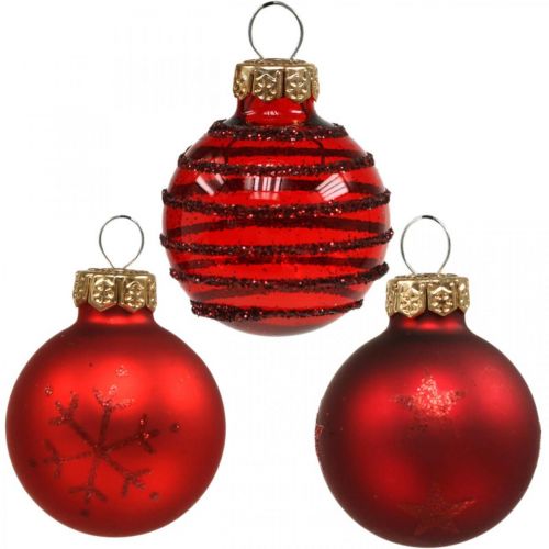Floristik24 Mini boules de Noël mélange rouge verre véritable Ø3cm 9 pcs