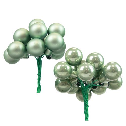 Floristik24 Mini boules de Noël sur fil de verre vert Ø2,5cm 140pcs