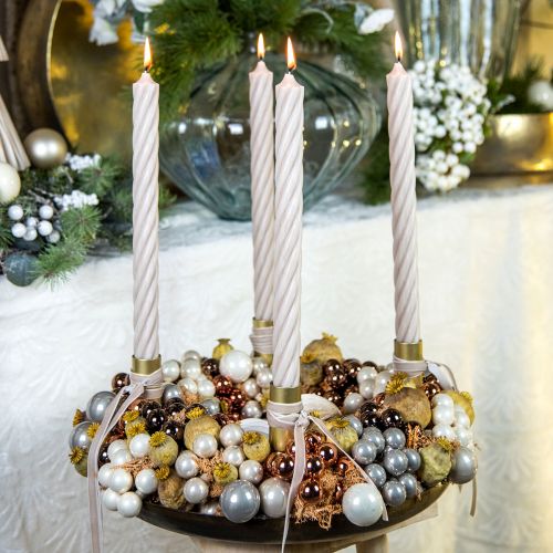 Article Mini boules de Noël sur fil de verre gris crème Ø2cm 140 pcs