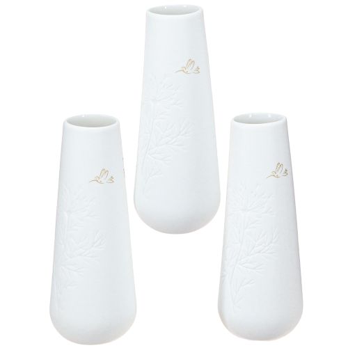 Vase en porcelaine blanc avec motif doré – Vase à fleurs élégant en lot de 3 H12cm 3 pcs