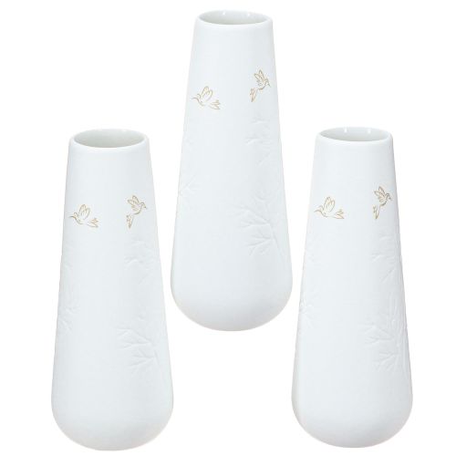 Article Vase en porcelaine blanc avec motif doré – Vase à fleurs élégant en lot de 3 H12cm 3 pcs