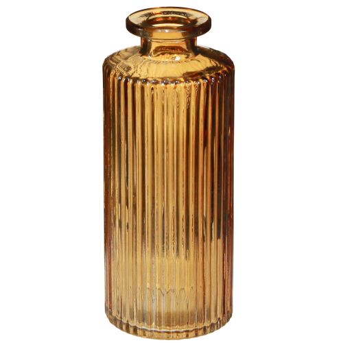Floristik24 Mini vases en verre orange à décor de rainures H13cm 6 pcs