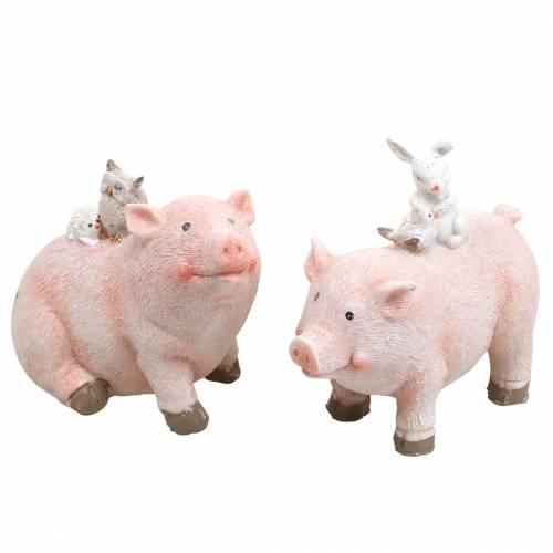 Floristik24 Ensemble de figurines décoratives piggy avec des amis animaux 9.3cm × 7.5 / 8.5cm 2pcs