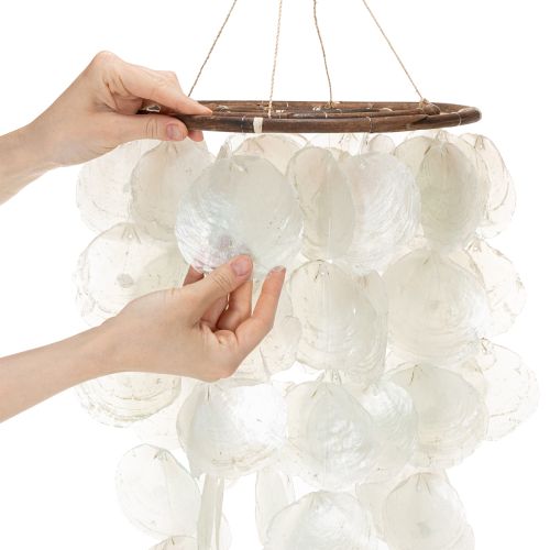 Carillon éolien mobile en coquillage Capiz, rond, 70 cm de long, pour balcon ou jardin | Floristik24.be
