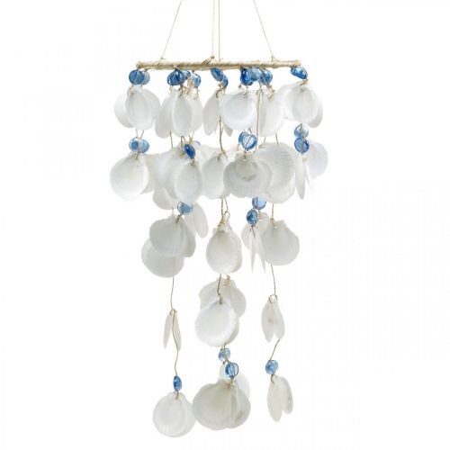 Floristik24 Mobile coquillages carillons à vent décoration maritime à suspendre blanc, bleu 46cm