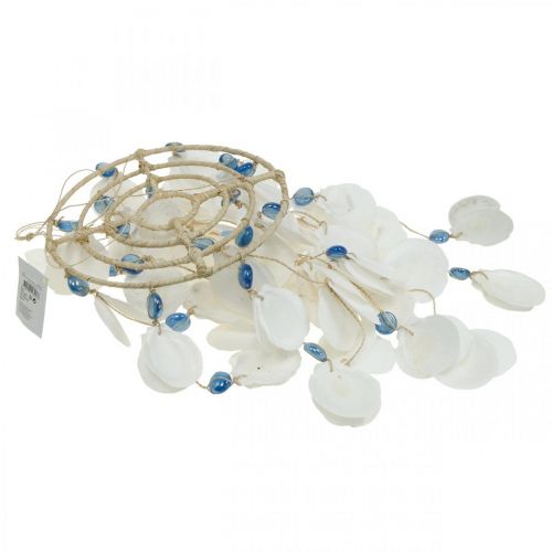 Floristik24 Mobile coquillages carillons à vent décoration maritime à suspendre blanc, bleu 46cm