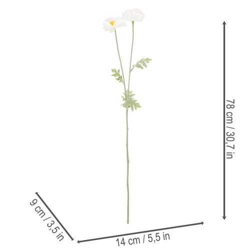 Coquelicot artificiel blanc à longue tige, 78 cm, lot de 3 | Floristik24.be