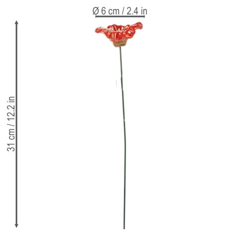Article Coquelicots en céramique, décoration romantique pour le printemps, jardin et parterres de fleurs, 31 cm, lot de 6.