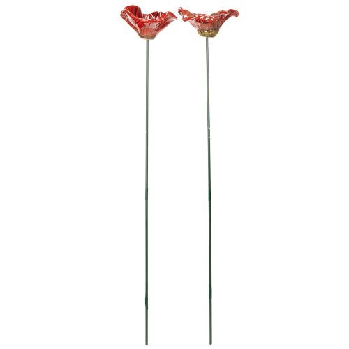 Article Tuteur de jardin en céramique en forme de coquelicot, design original pour massifs de fleurs, 52 cm, lot de 2