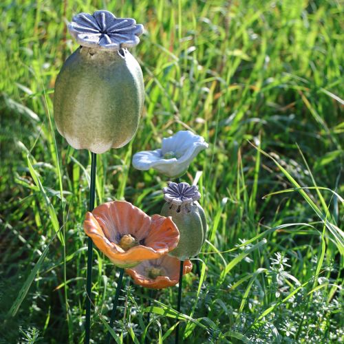 Article Piquet décoratif en forme de capsule de pavot pour une touche d'élégance automnale au jardin ou un balcon, 41 cm, lot de 4