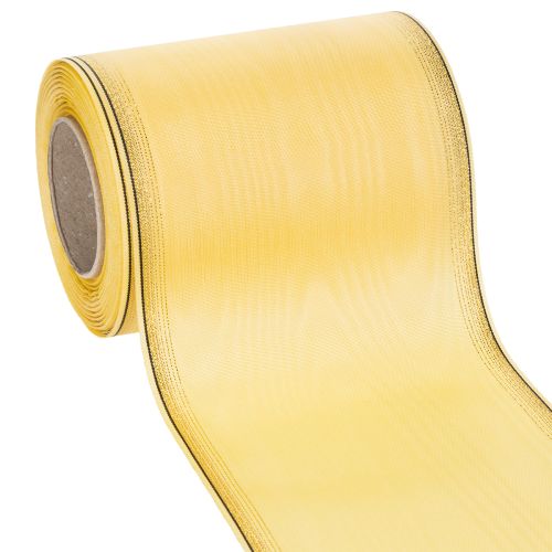 Floristik24 Ruban moiré pour couronne, jaune à bordure dorée, 125 mm x 25 m - Ruban de deuil de haute qualité, ruban décoratif, ruban pour nœud