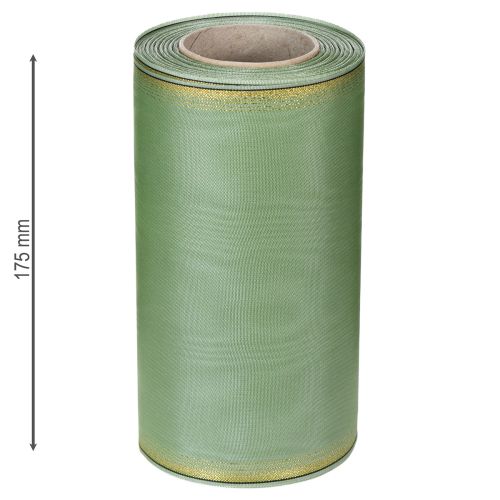 Article Ruban moiré vert sauge à bordure dorée - 175 mm x 25 m - ruban décoratif pour l'art floral et les fêtes